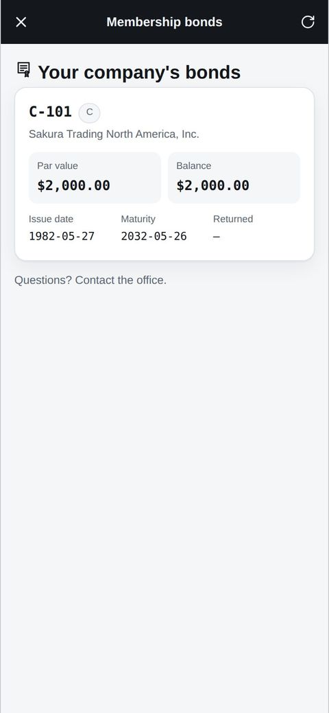 Membership bonds | Business app features Corporate member: their company's bonds