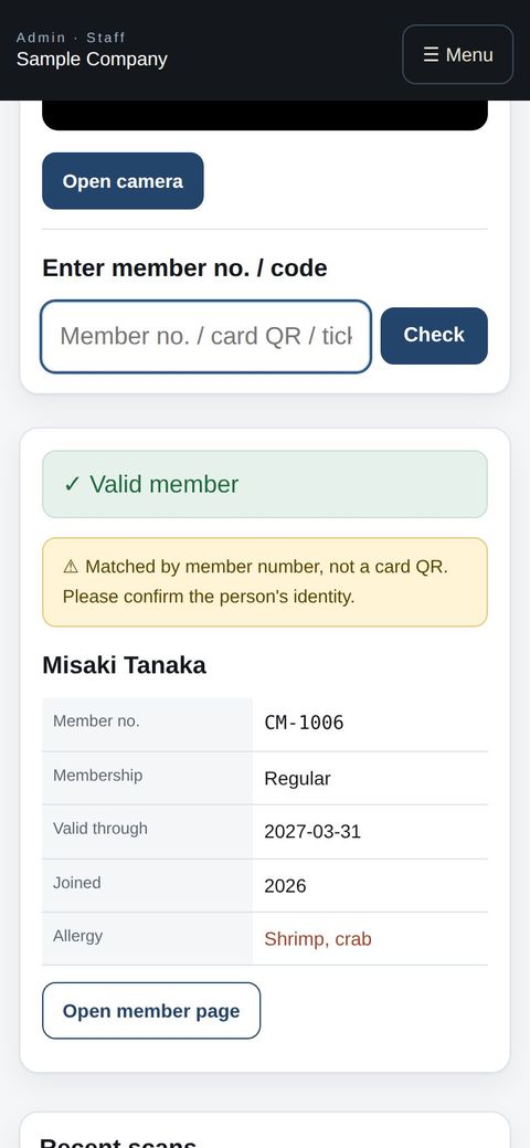 Staff: checking a member on a phone
