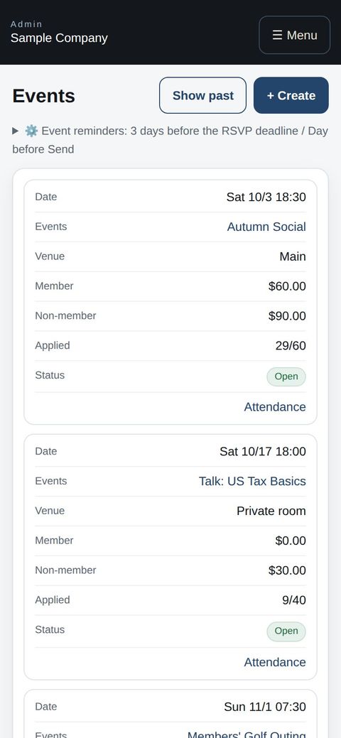 Office: managing events on a phone