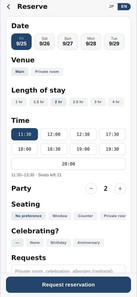 Member: booking a table in the app