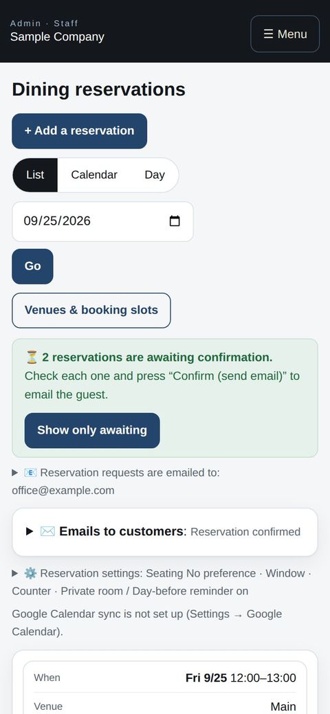 Staff: today's reservations on a phone