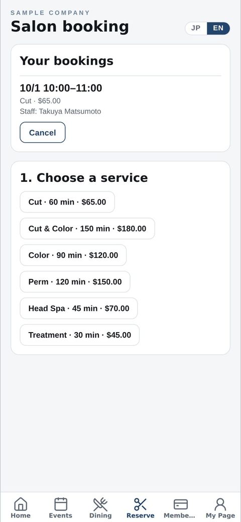 Customer: booking in the app